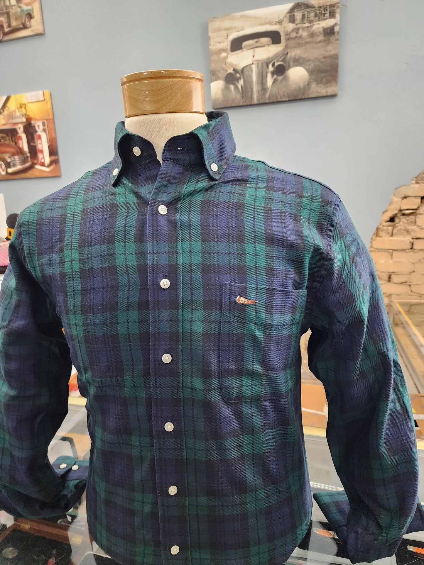Men's Thomas Strut's Apparel Co. Long Sleeve Button Down-Evergreen Plaid