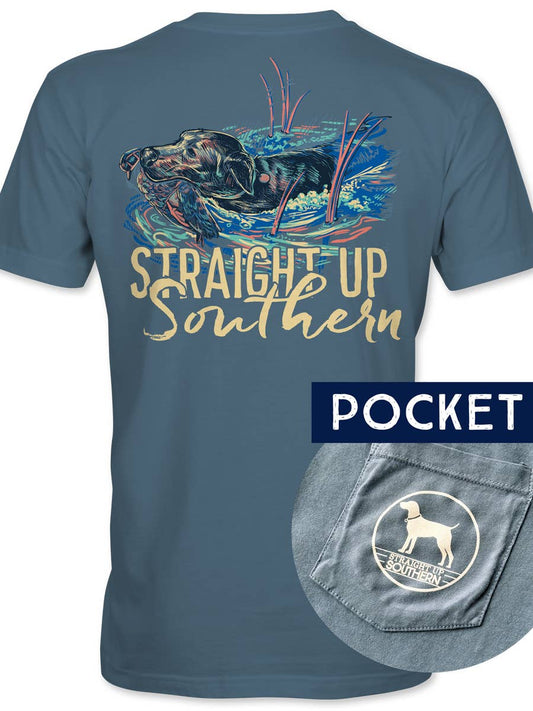 Men's Straight Up Southern Swimming Lab S/S Pocket Tee