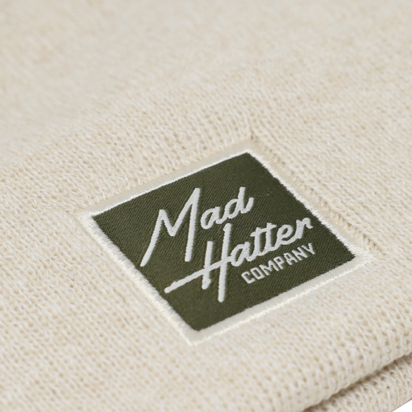 Natural Beanie with Olive Patch