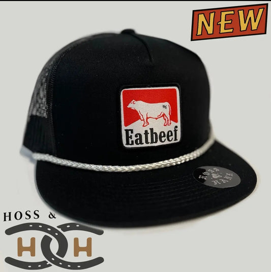 Men's Hoss & Hank Eat Beef Hi-Profile Rope Trucker Hat-Black