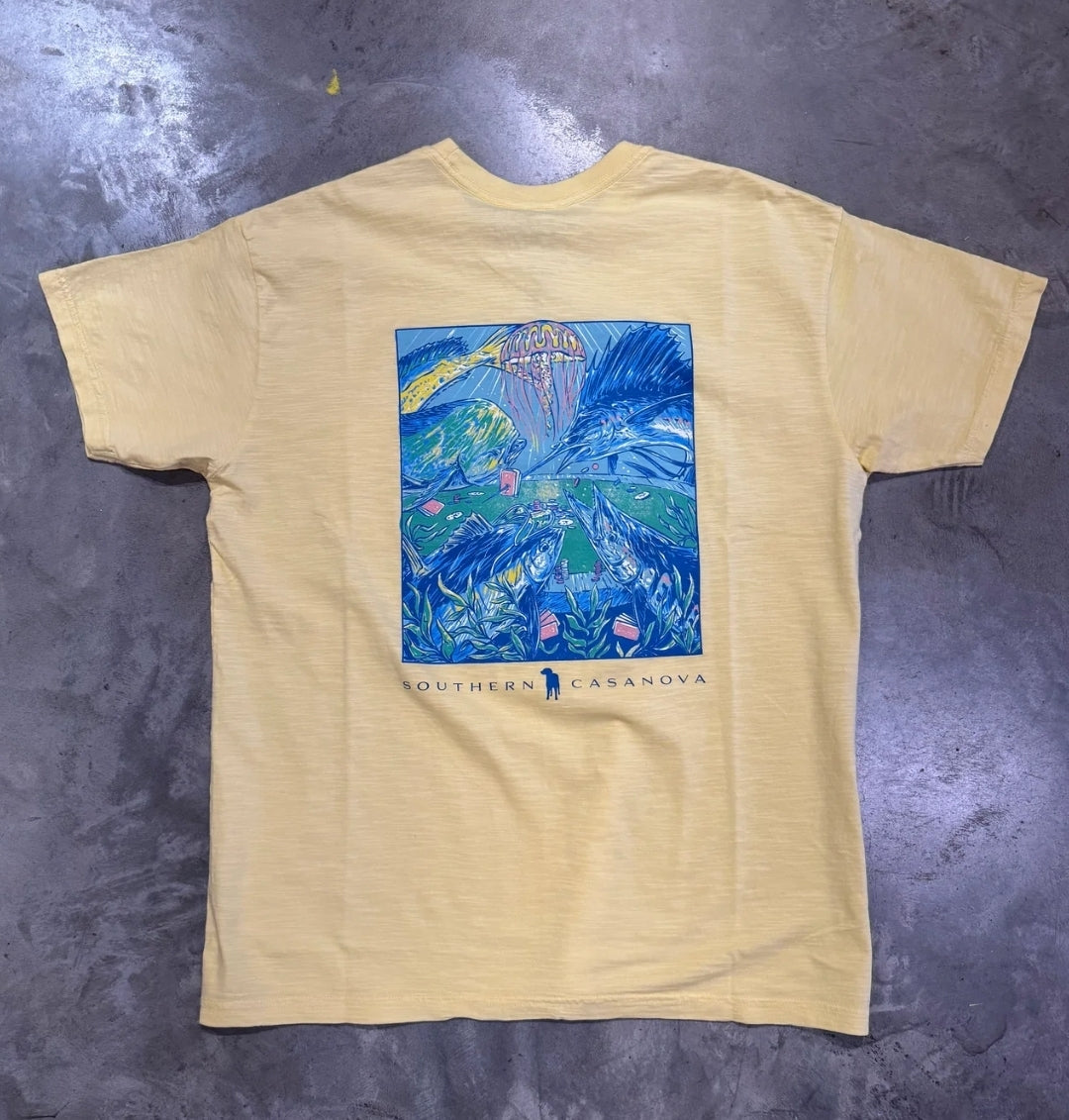 Men's Southern Casanova Fish Poker Game S/S Pocket Tee