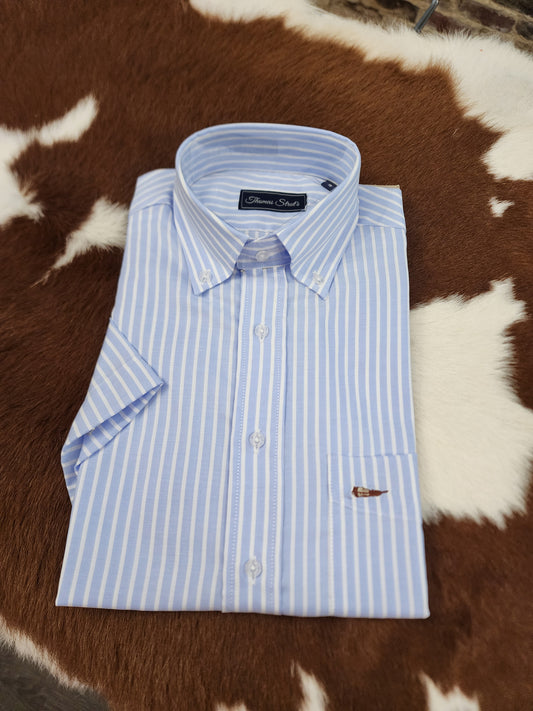 Men's Thomas Strut's Apparel Co. S/S Button Down-Blue Oxford Stripe