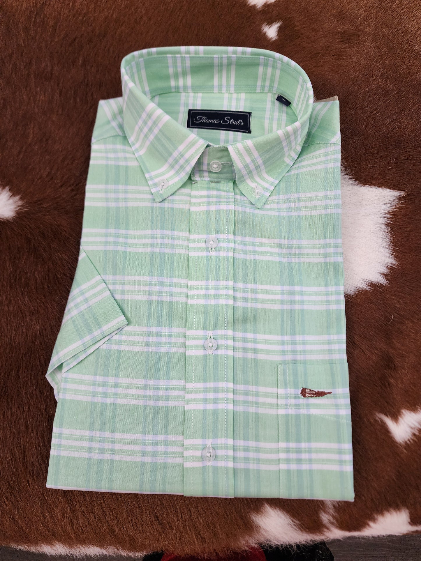 Men's Thomas Strut's Apparel Co. S/S Button Down-Green Stripe