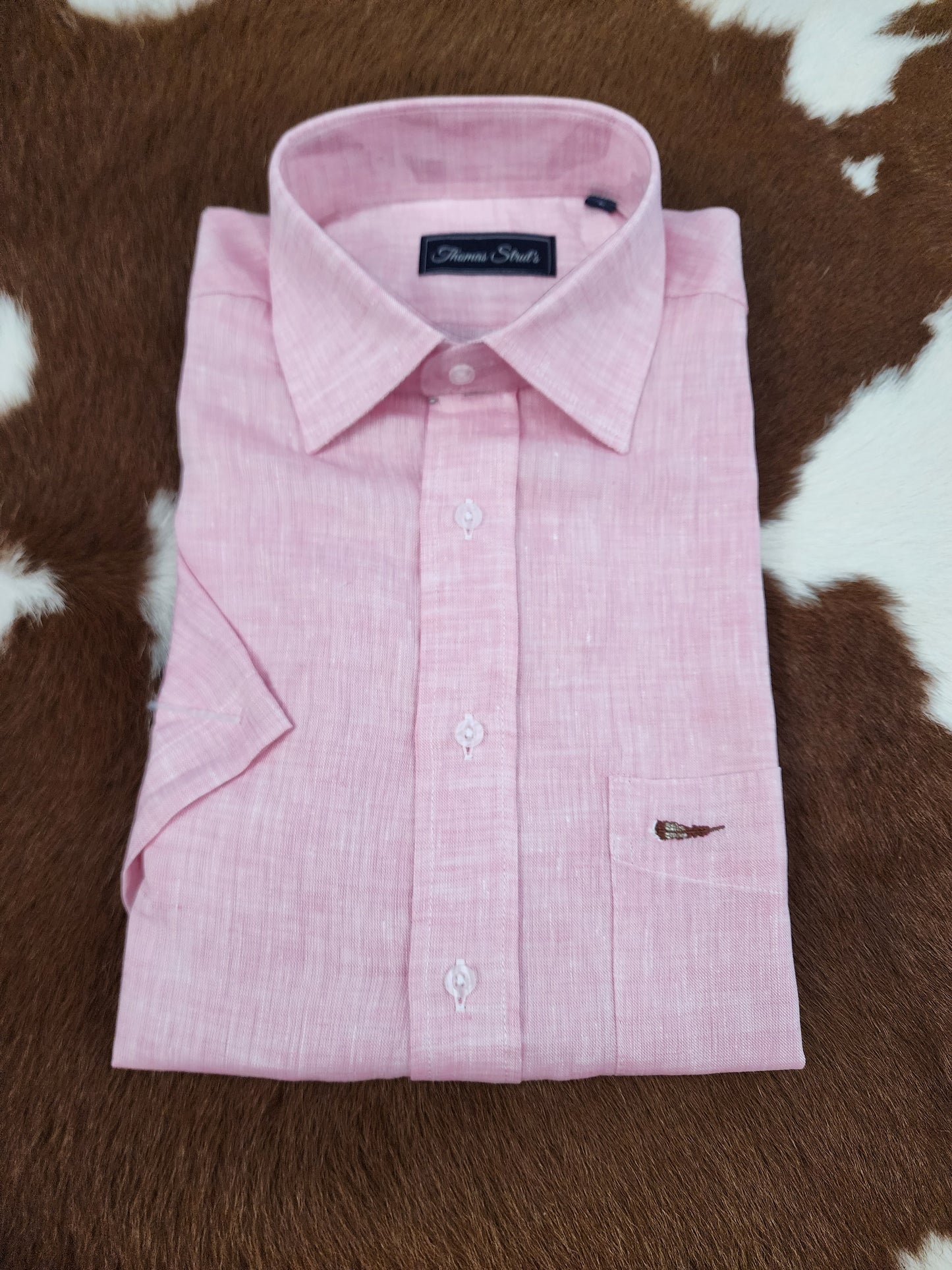 Men's Thomas Strut's Apparel Co. S/S Button Down-100% Pink Linen