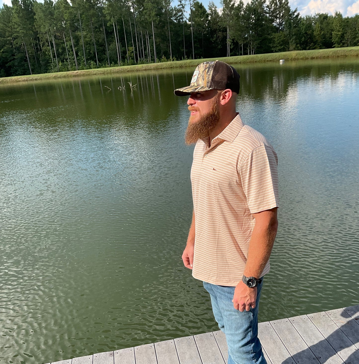 Thomas Strut's Apparel Performance Polo- Latte Stripe