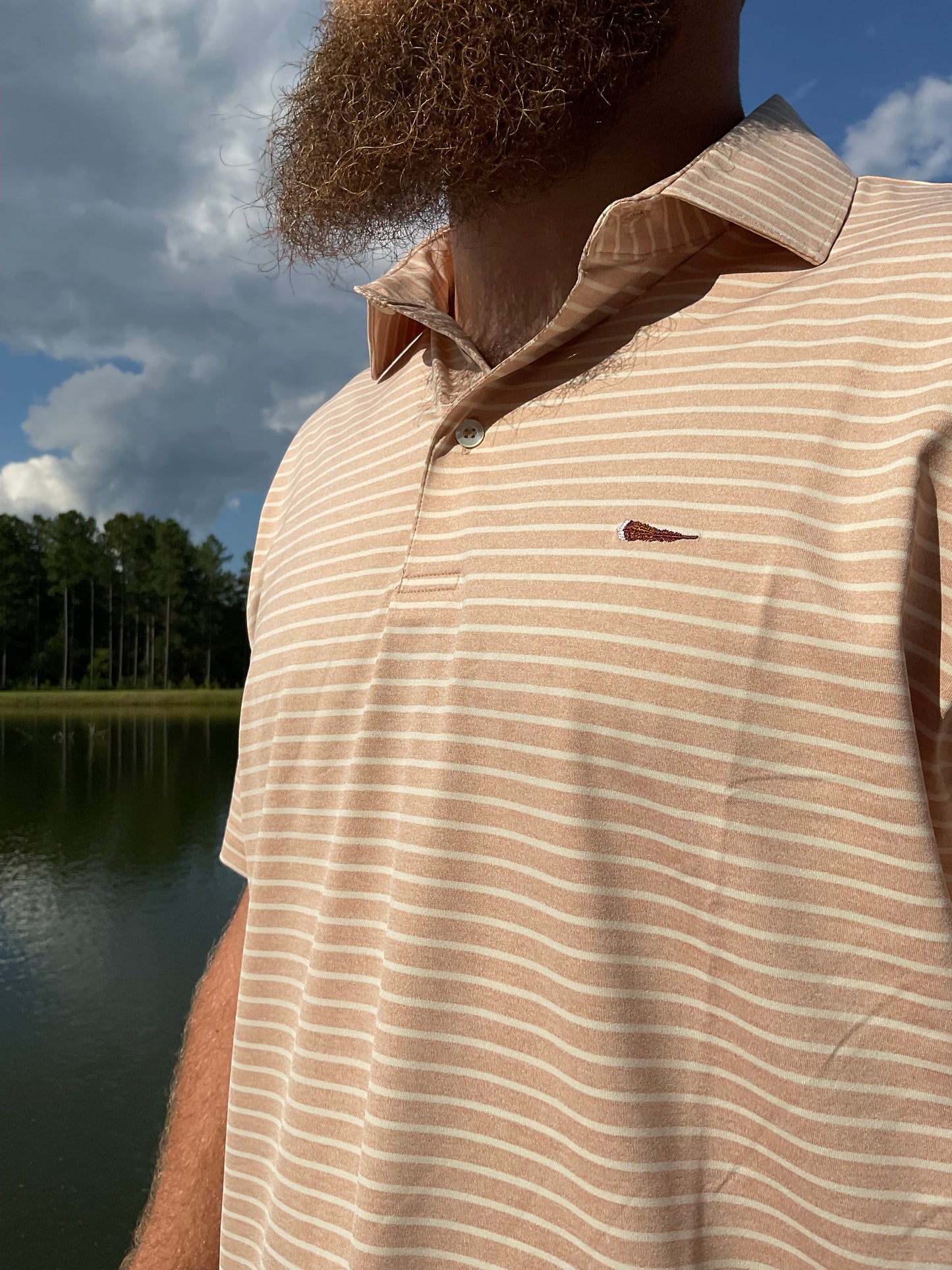 Thomas Strut's Apparel Performance Polo- Latte Stripe