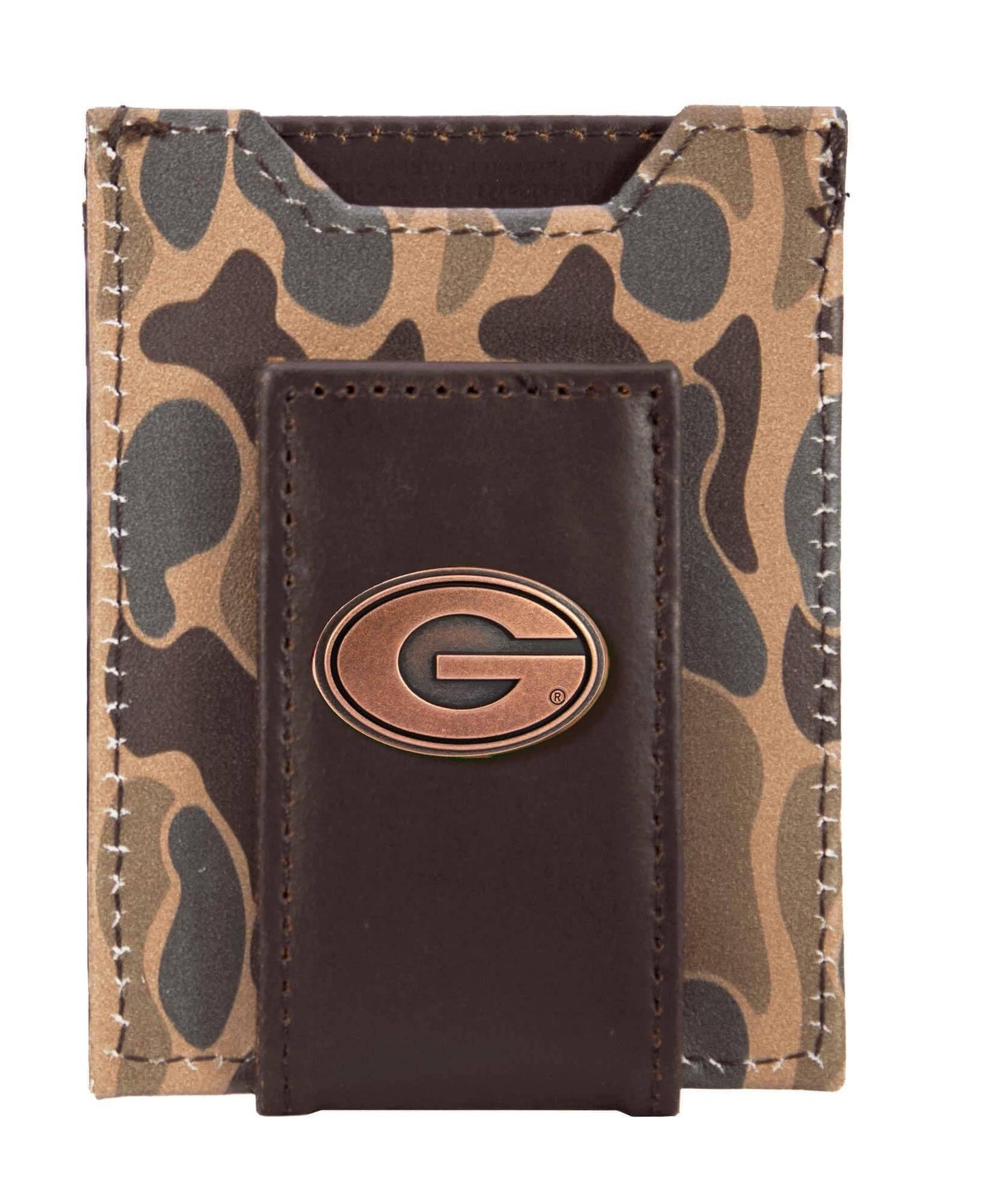 Georgia Bulldogs Men's Magnetic Front Pocket Old School Camo Leather Wallet.