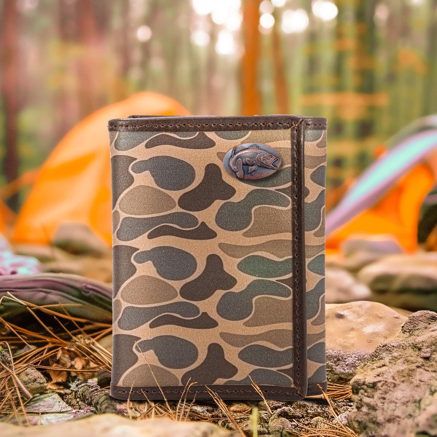 Bass Men's Trifold Old School Camo Leather Wallet.
