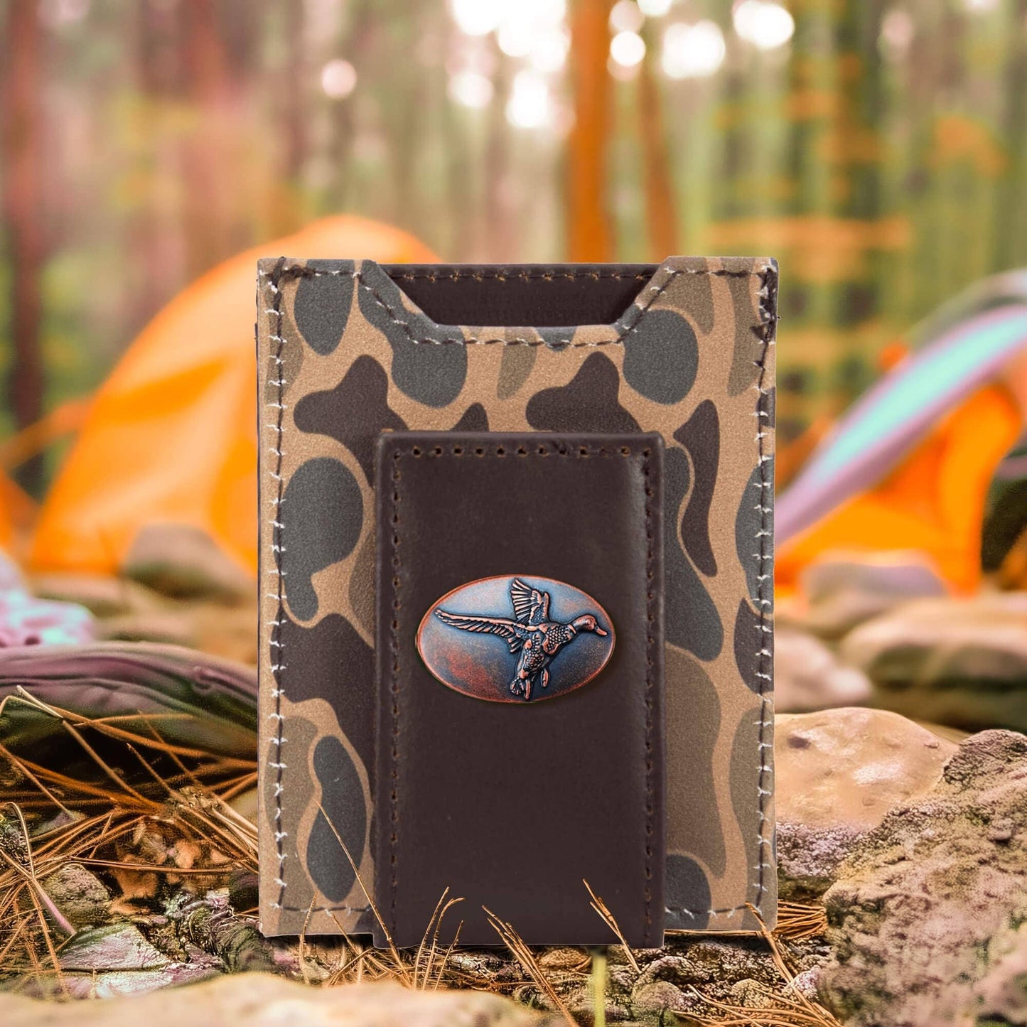 Mallard Men's Magnetic Front Pocket Old School Camo Leather Wallet.