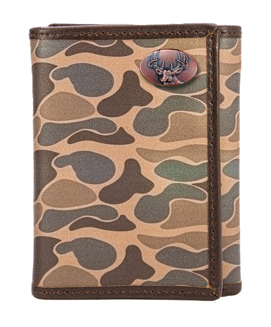 Buck Men's Trifold Old School Camo Leather Wallet.