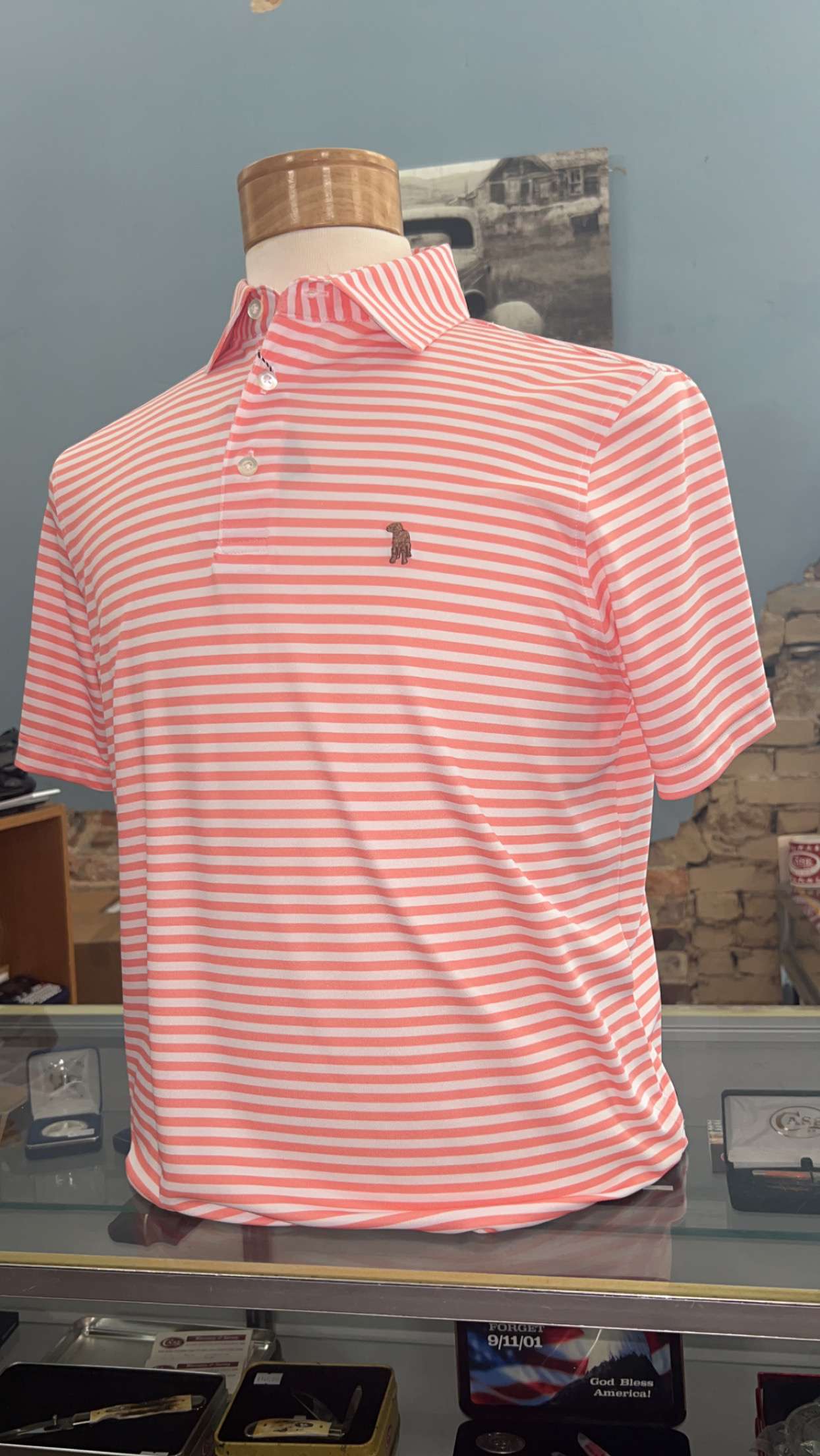 Men's Southern Casanova S/S Performance Polo-Peach Echo Stripe