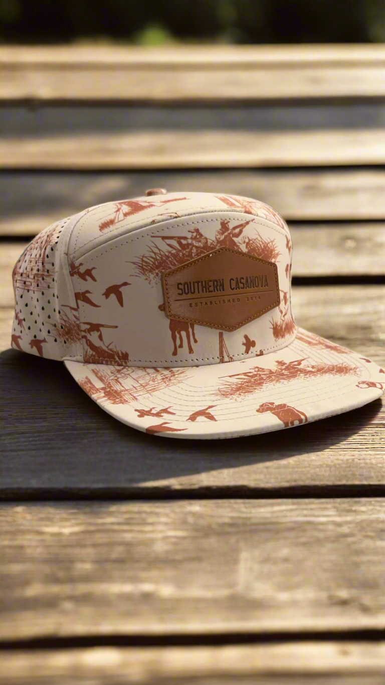 Men's Southern Casanova Hunt Print Leather Patch Hi-Profile Trucker Hat