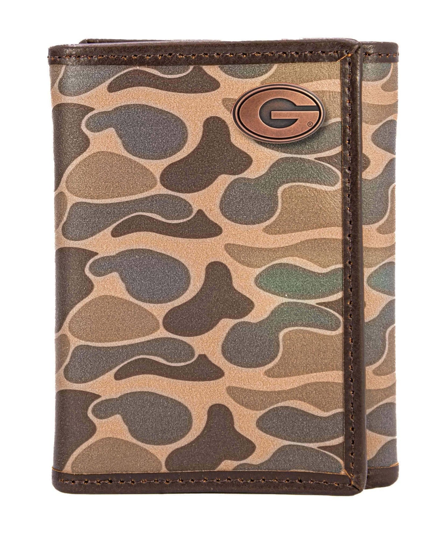 Georgia Bulldogs Men's Trifold Old School Camo Leather Wallet.