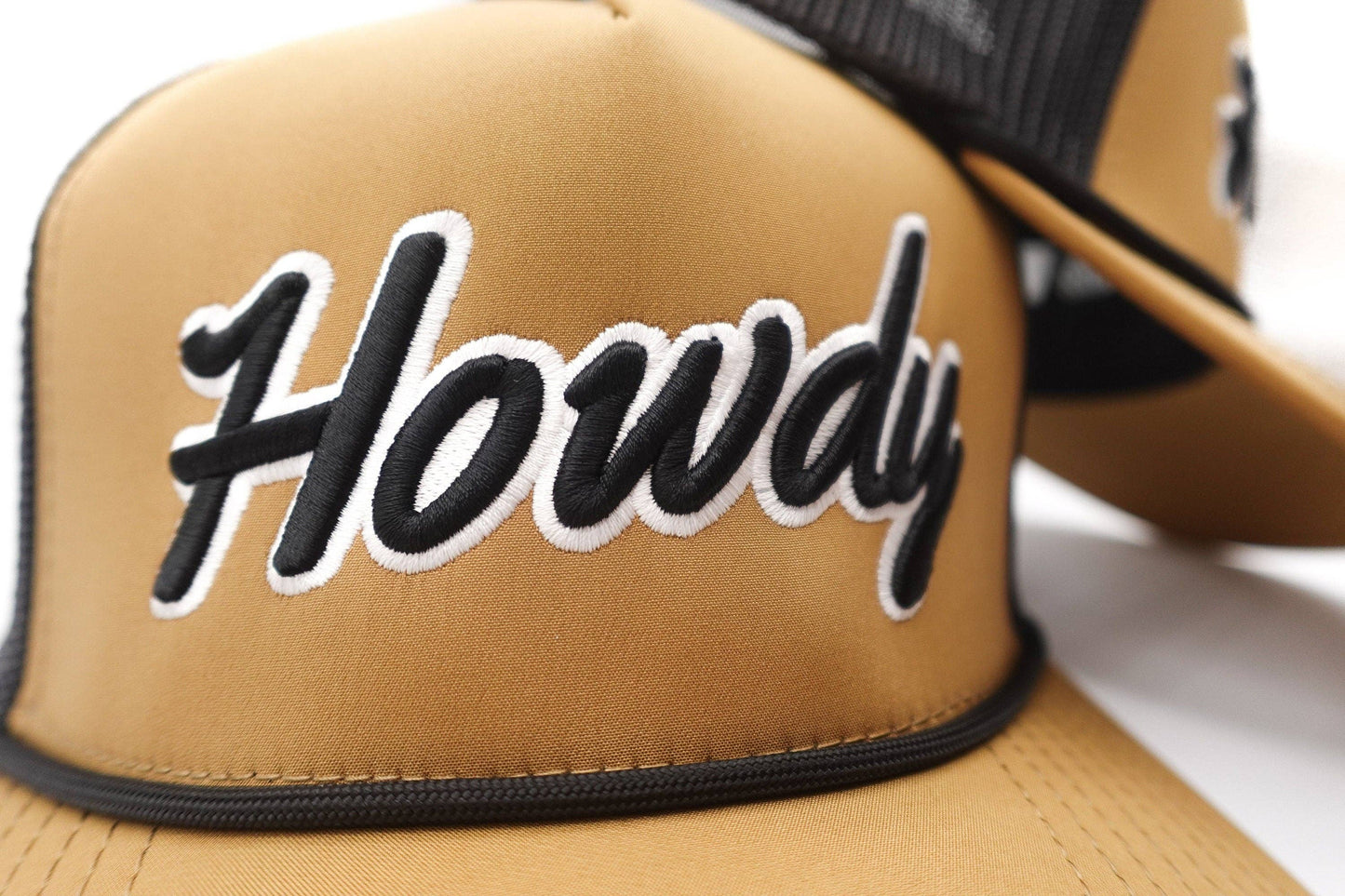 Tan/Black "Howdy" 5-Panel Rope Trucker Hat