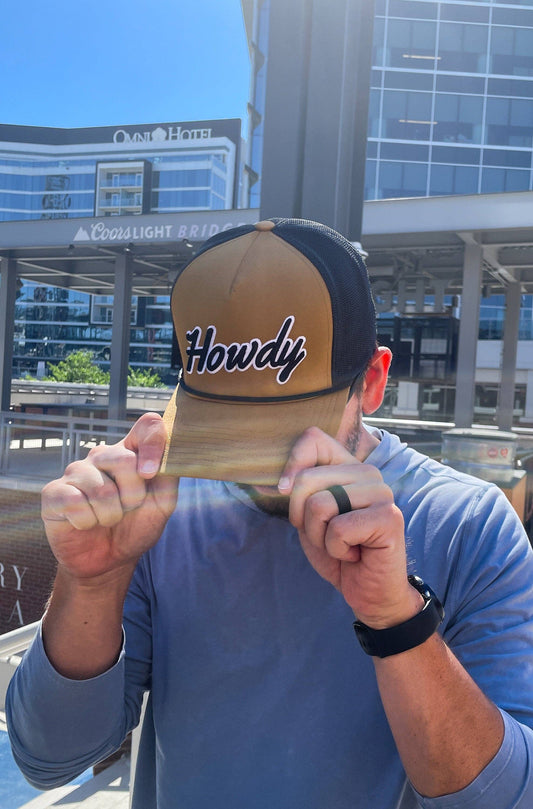 Tan/Black "Howdy" 5-Panel Rope Trucker Hat