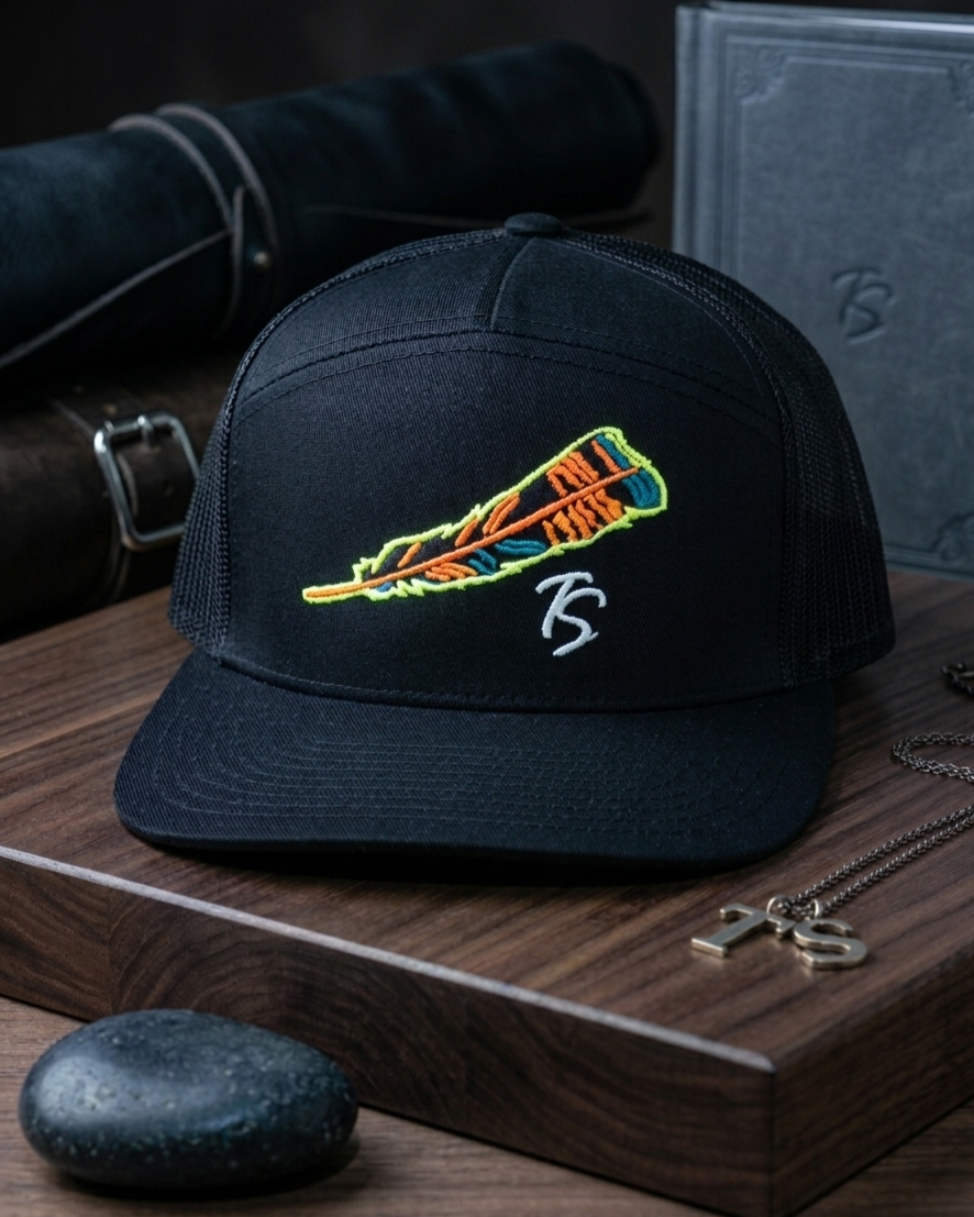 Thomas Strut's NEON FEATHER 7-Panel Trucker Hat-Black