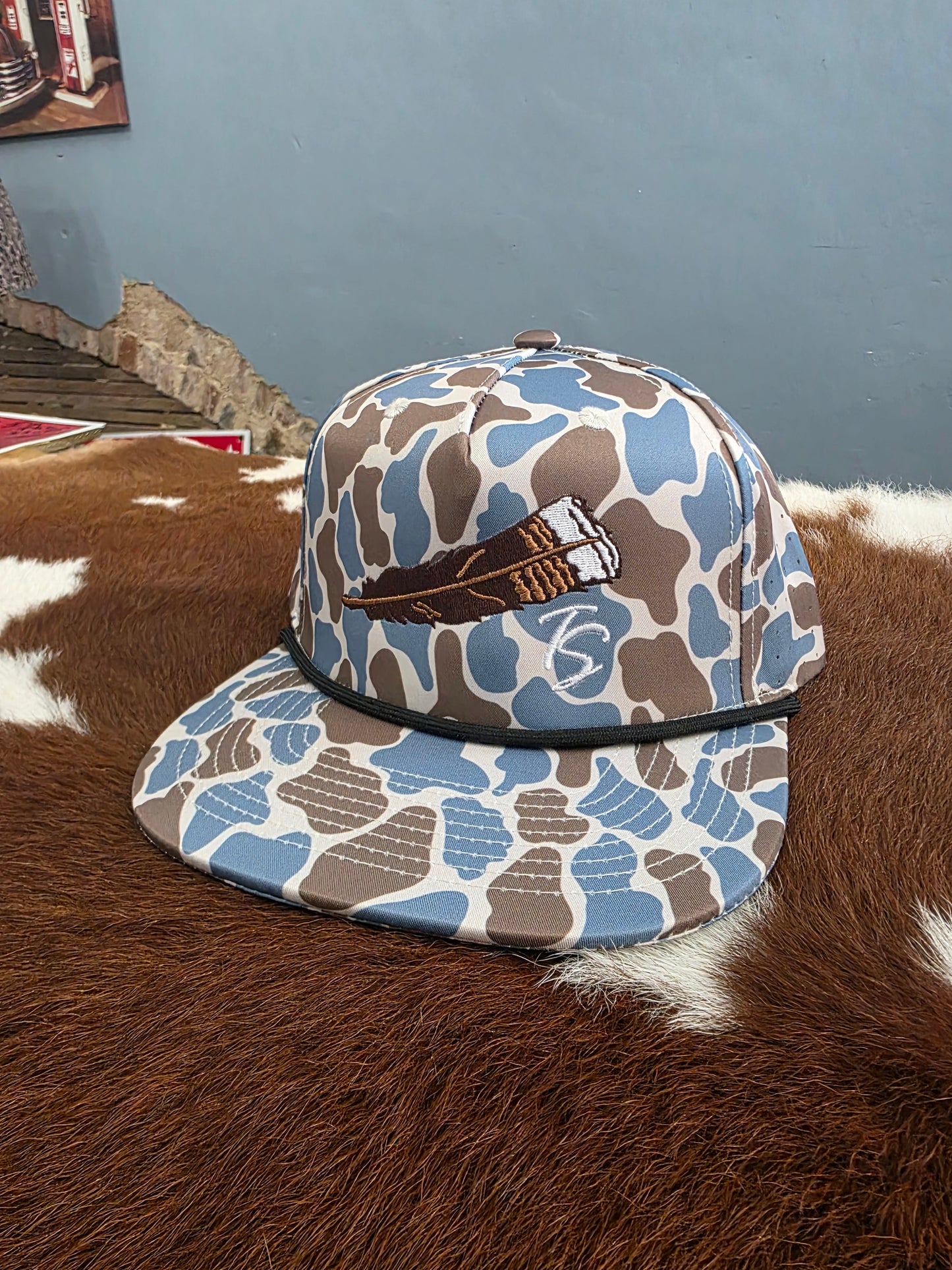 Thomas Strut's Apparel Co. Performance Blue Old School Camo Feather Hat