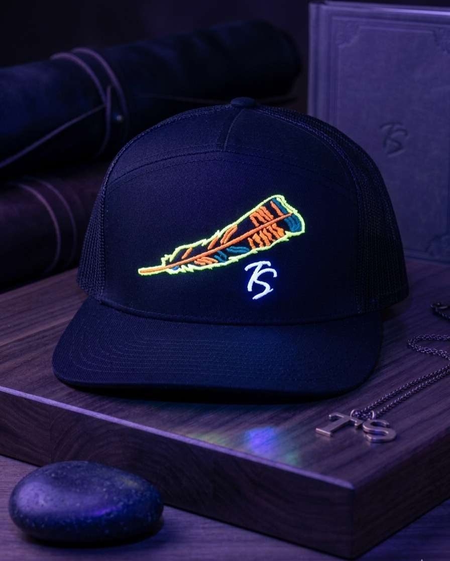Thomas Strut's NEON FEATHER 7-Panel Trucker Hat-Black