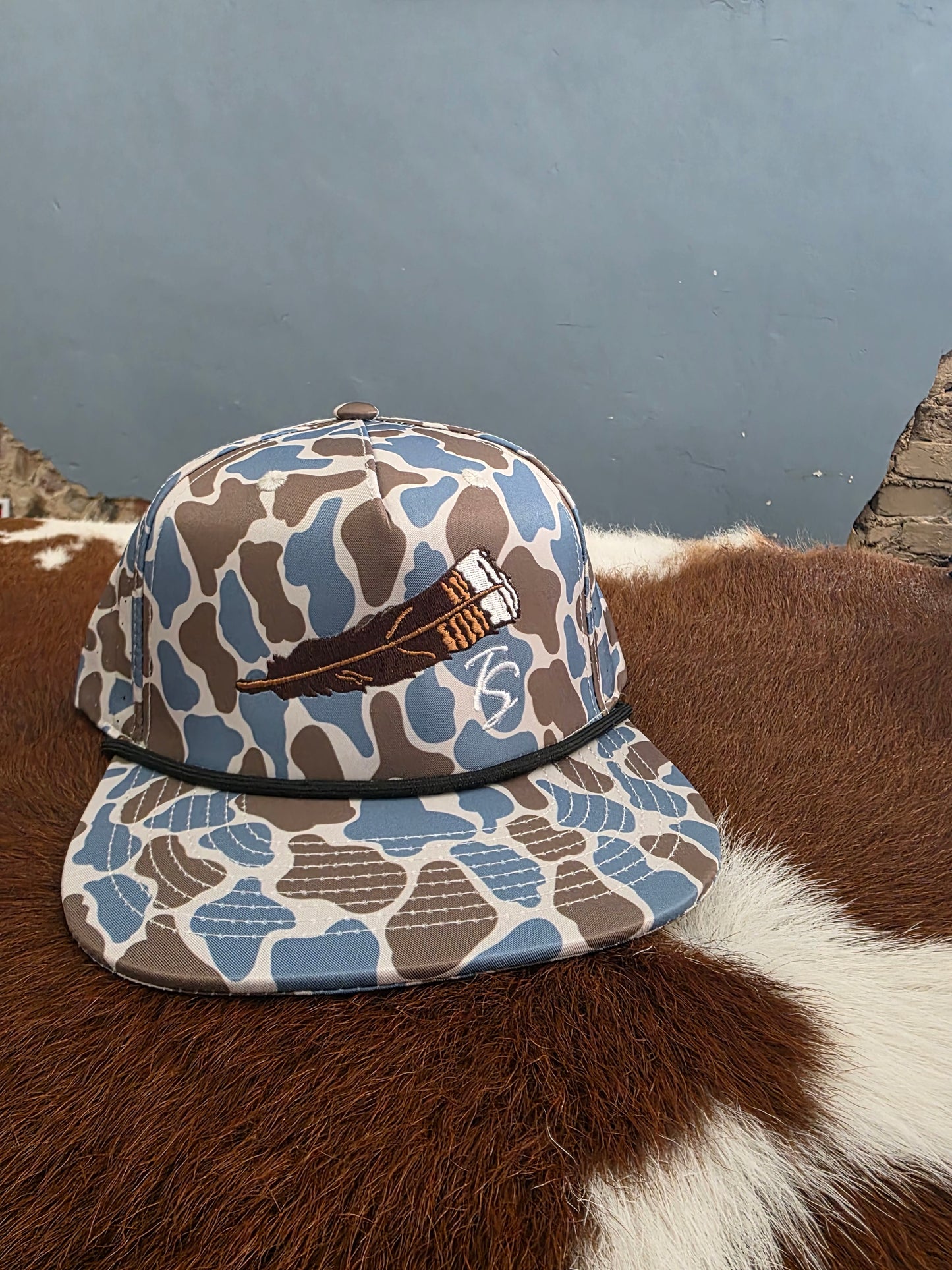 Thomas Strut's Apparel Co. Performance Blue Old School Camo Feather Hat