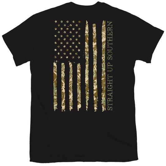 Youth Straight Up Southern Black Camo Flag S/S Tee